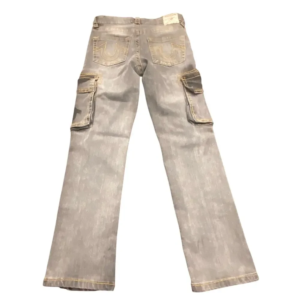 True Religion Ricky Relaxed Straight Cargo Jeans Youth Size 12 Y2K Designer